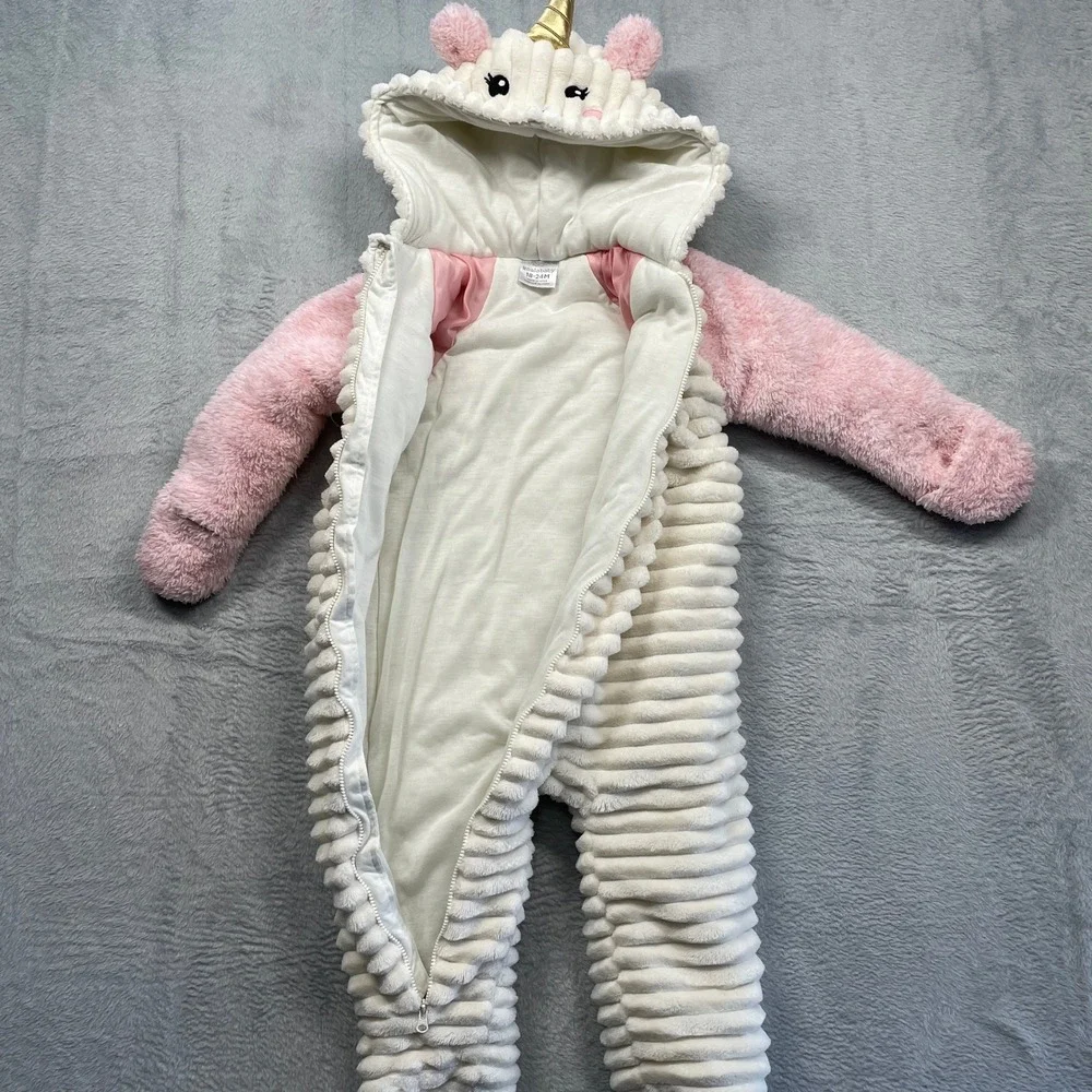 Koala Baby Unicorn Pram Suit Toddler Pink Cream Faux Fur Hooded Bunting 18-24M